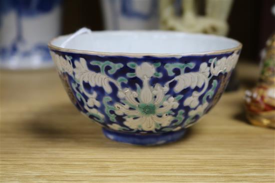 A near pair of Chinese blue and white baluster vases and covers, 28cm and sundry Oriental ceramics (14)